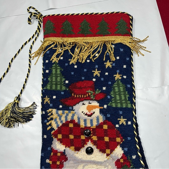 Imperial Elegance WOOL STOCKING 1991 Needlepoint Snowman Xmas Trees 60228 12x20” - Picture 4 of 13